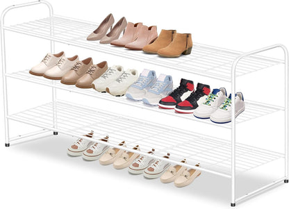 AOODA Long 3 Tier Metal Shoe Rack for Closet Wide Stackable Shoe Storage Organizer for Entryway, Bedroom, Floor, 24-Pairs Men Sneakers Shoe Shelf with Wire Grid, Black