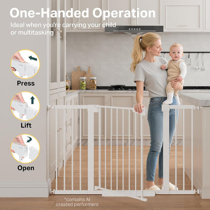 Cumbor 29.7-48" Baby Gate for Stairs, Mom's Choice Awards Winner-Dog Gate for Doorways, Auto Close Safety Pet Gate for Dogs Indoor, Easy Install Pressure Mounted Child Gate with Walk Thru Door, Brown