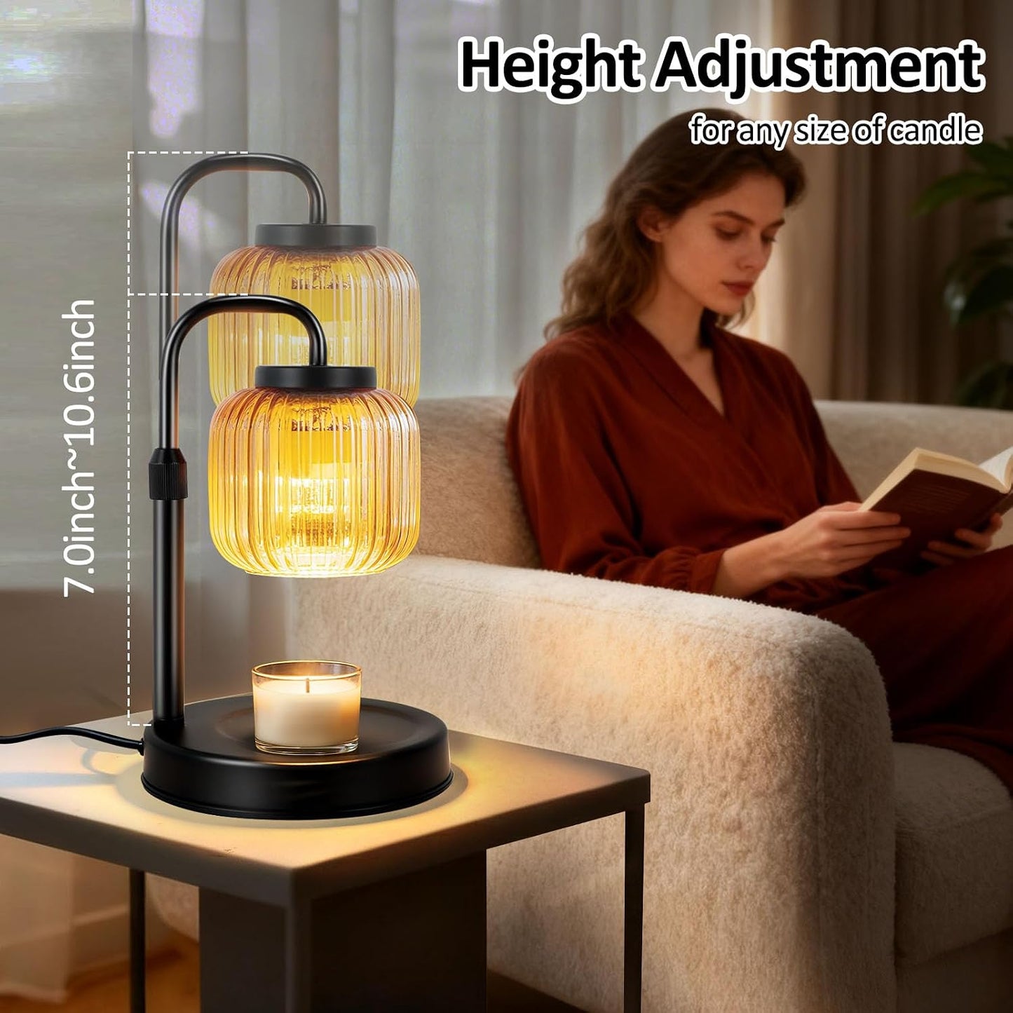 Candle Warmer Lamp with Timer & Dimmer, Height Adjustable Wax Melting Lamp with 2 Bulbs, Safe Flameless Candle Warmer for Home Decorat,Relax Gift for Wife, Mom, or Girlfriend, Congratulations Gifts