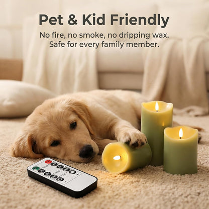 Eywamage Ivory Flameless Pillar Candles with Remote, Flickering Realistic LED Battery Wax Candles Set of 3, Φ 3" H 4" 5" 6"