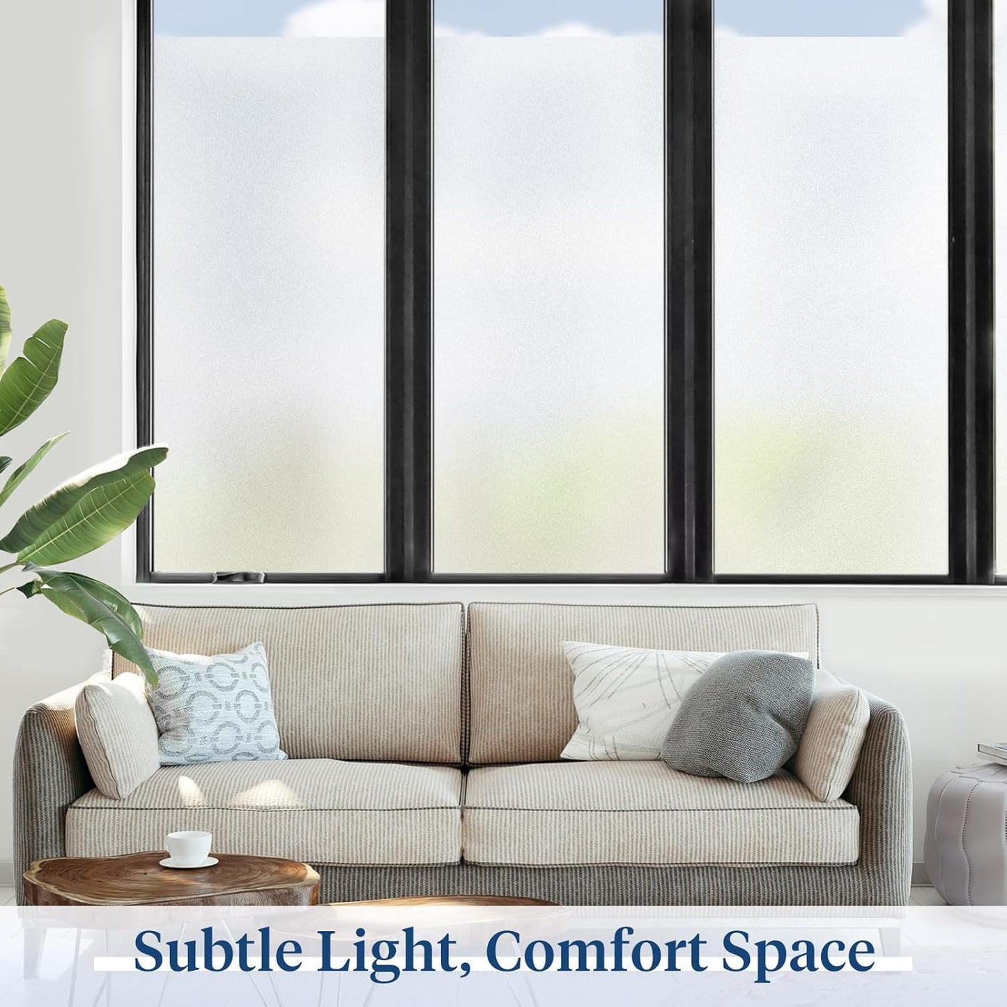 Haton Reeded Glass Window Privacy Film, Static Cling Non-Adhesive Frosted Film, UV Blocking Heat Control Removable Window Sticker for Bathroom Door Home Office, 17.5" x 78.7"