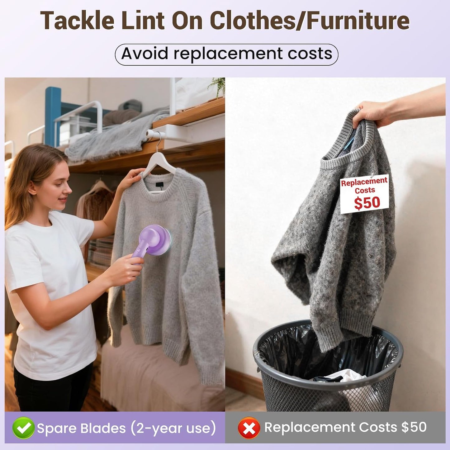 DBC Fabric Shaver & Lint Remover for Clothes, Sweaters & Furniture - 6-Leaf Blade, 3 Speeds, 2H Runtime, Portable Design Perfect for Travel, Includes 2 Extra Blades