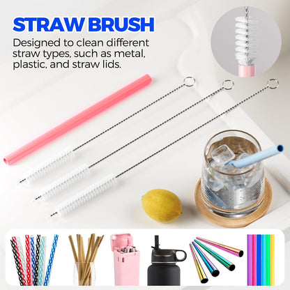 6 Pack Holikme 4 in 1 Cup Lid Cleaning Brush Set with 3 Straws, Multifunctional Bottle Brush, Silicone Cup Lid Gap Cleaner, Bristle Crevice Cleaning Brush, Flat End Brushes, Navy & Black & Olive