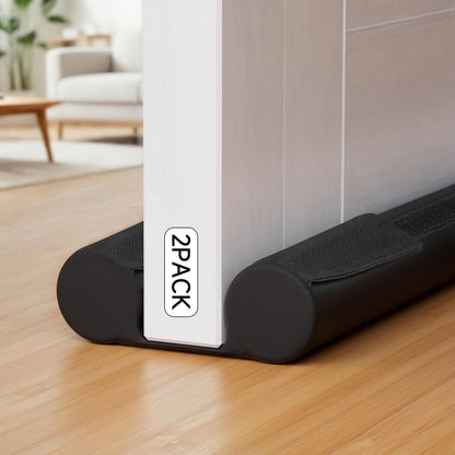 2 Pack Door Draft Stopper, Under Door Sweep Blocks Cold Air & Noise, Energy Saving, Adjustable Weather Stripping Seal, Heavy-Duty Non-Slip Design for Exterior/Interior Doors, Easy to Install
