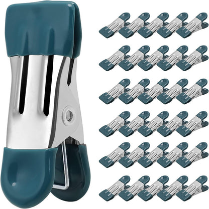 Clothes Pins Heavy Duty, 30 Pack, 2.17 Inch Metal Chip Clips, Clothespins for Photo Drying Clothesline Laundry Sock, Bag Clips for Food Kitchen Stainless Steel with Rubber, 6 Colors