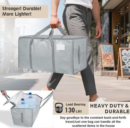 8 Pack-Extra Large Heavy Duty Moving Bags - Waterproof Storage Totes with Handles & Zippers, Foldable for College Dorm, Storage (Clear)