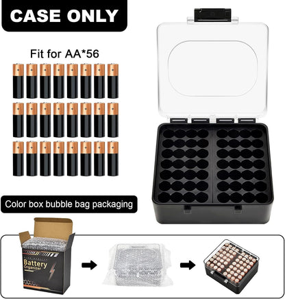 FULLCASE Plastic Battery Organizer with Tester, Battery Storage Case for AA AAA C D 9V Batteries, Portable Battery Holder Box for Home, Travel & Emergency Kits(Case Only) Black