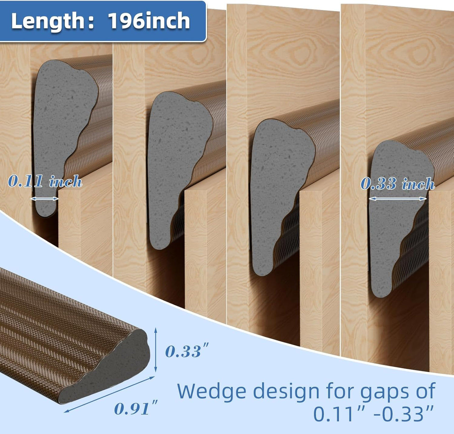 118”Wedge Weather Stripping Door Seal Strip for Door Frame,Self-Adhesive Window Insulation for Winter,Dark Foam Gap Filler for Light Noise Blocker,Front Exterior Door Side Draft Stopper,White