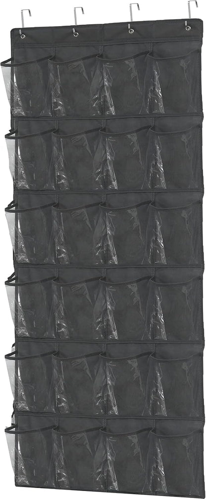 Simple Houseware 24 Pockets - Crystal Clear Over The Door Hanging Shoe Organizer, Gray (64'' x 19'')