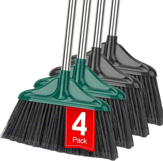 18 inches Push Broom Outdoor Garden Broom with 63" Long Handle for Deck Driveway Garage Yard Patio Concrete Floor Cleaning(Red)