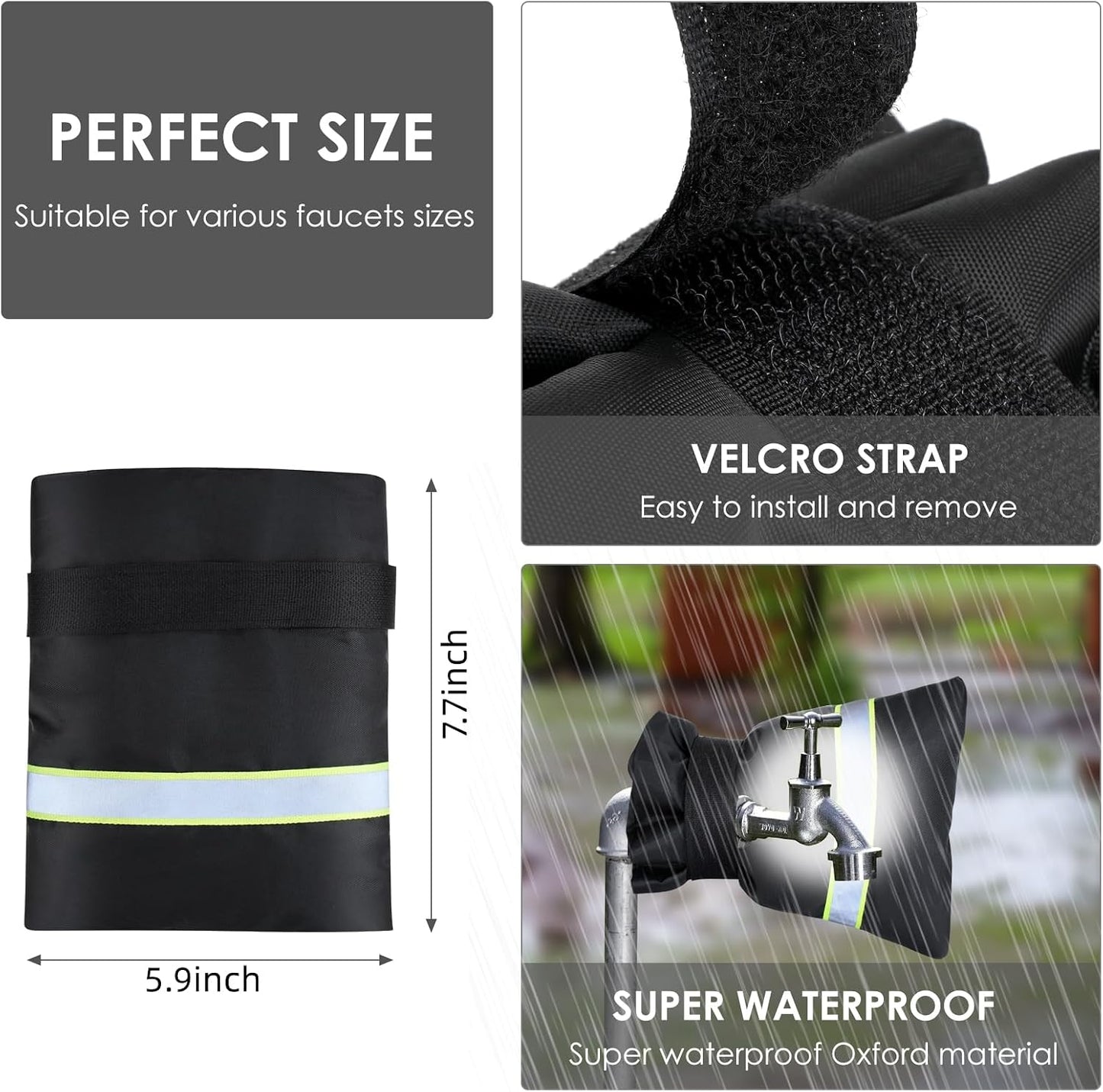 Faucet Cover for Winter Freeze Protection,Spigot Cover with Reflective Strips,Outside Faucet Cover for Cold Weather,Velcro Thickened Anti-Freeze Outdoor Faucet Socks,Reusable Hose Bib Covers (2PCS)