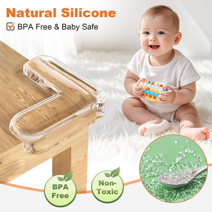 Edge Protector Baby Proofing Corner Protectors Silicone Desk Edge Cushion Child Safety Edge Covers Bumper for Table, Cabinets, Crib, 13ft x 1.2 Inch Edge Protector Strip with 4 Pack Corner Guards