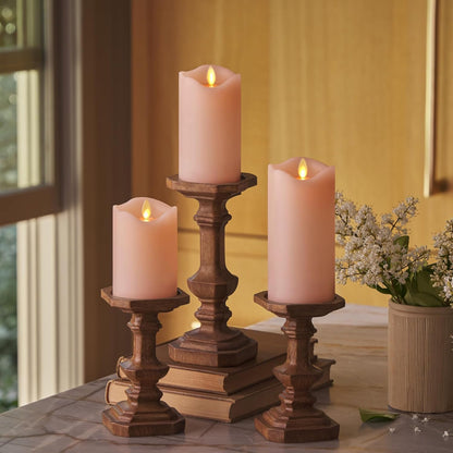 Matchless Candle Co. by Luminara Set of 3 Flameless LED Flickering Moving Flame Pillars (3" x 4.5", 5.5", 6.5"), Melted Unscented Real Wax Edge w/Smooth Finish, AA Battery Operated, Pearl Ivory