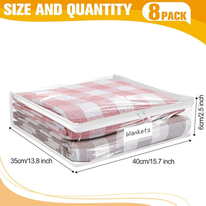 Plastic Storage Bags with Easy-Glide Zipper, Pack of 8, Durable Clear Vinyl Zippered Storage Bags for Clothes Sweaters Comforters Blankets Sheets Bedding (15.7 x 13.8 x 3.9 Inch, White)