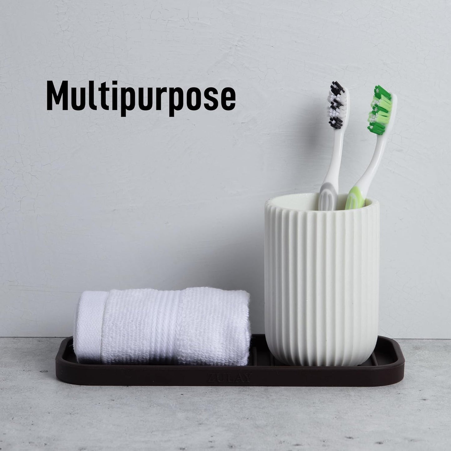 Zulay Kitchen (9x3.5in) Sponge Holder for Kitchen Sink - Flexible Heavy-Duty Multipurpose Sink Caddy - Counter Organizer for Kitchen, Bathroom, Makeup, Trinkets & More! (Grey)