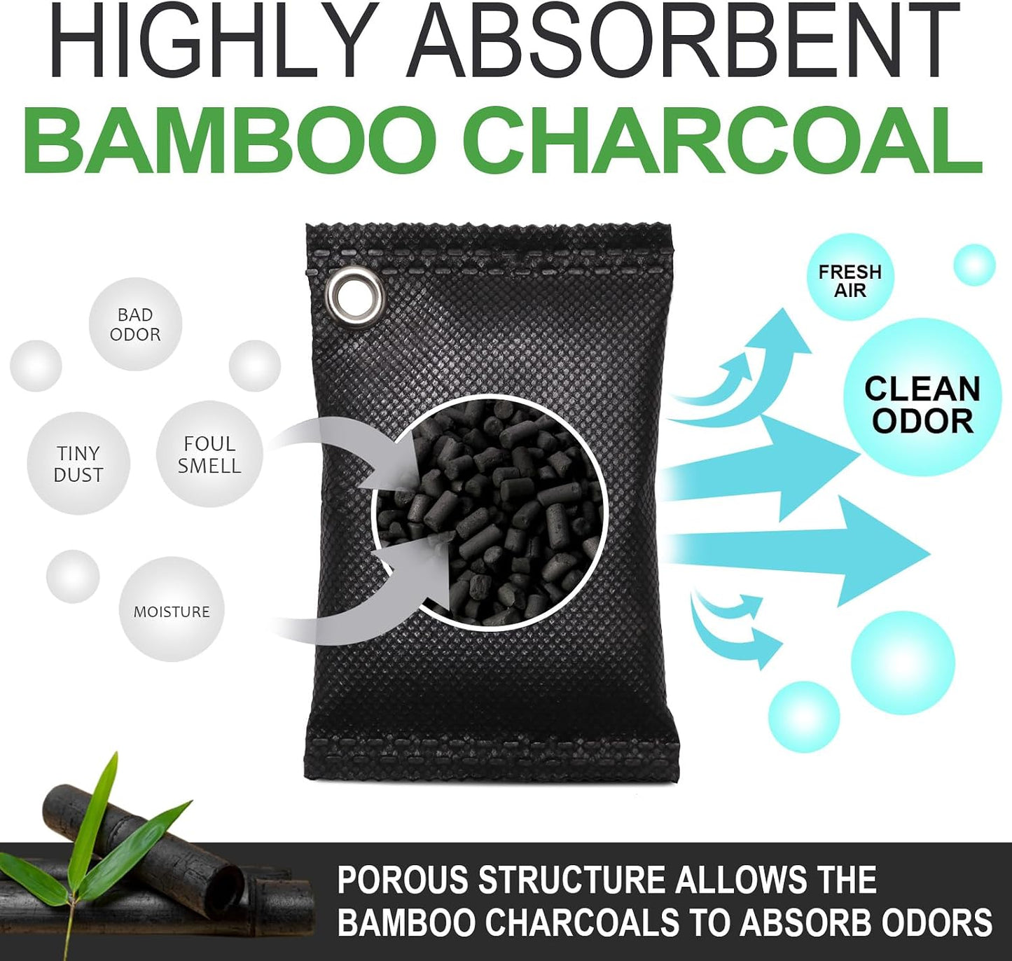 Activated charcoal deodorizer (11 x 100g), bamboo charcoal air purification bags, suitable for dehumidifying, home, refrigerator, shoes, pets, wardrobe, car air freshener deodorant bags.