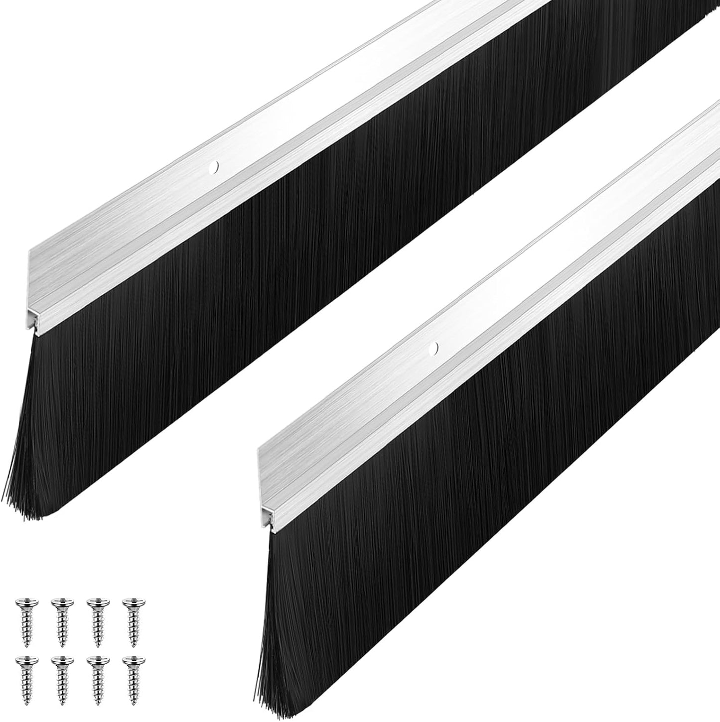 Frienda 2 Set Door Brush Bottom Sweep Brush Weather Stripping Aluminum Door Seal with Screws for Gaps up to 1 Inch, for Home, Commercial Gate, Fill Gaps Dust, Debris (1 x 36 Inch,Gray)