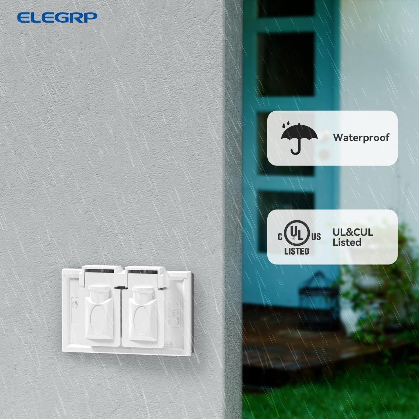 ELEGRP Horizontal Outdoor Cover for Duplex Receptacles, 2-Hole Weatherproof Wall Plate, Outdoor Electrical Outlet Cover, Standard Size 1-Gang 4.55” x 3.02”, Thermoplastic, 1 Pack, Grey