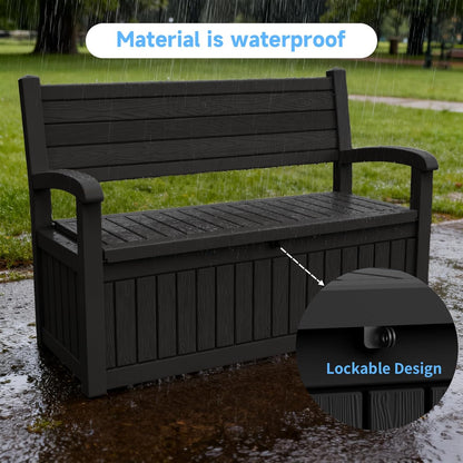 80 Gallon Outdoor Storage Bench, Heavy Duty Deck Box with Stripe Texture, Waterproof Resin Patio Seating for Cushions & Garden Tools, Lockable, 2-Person Capacity, 51"x 24"x 35", Black