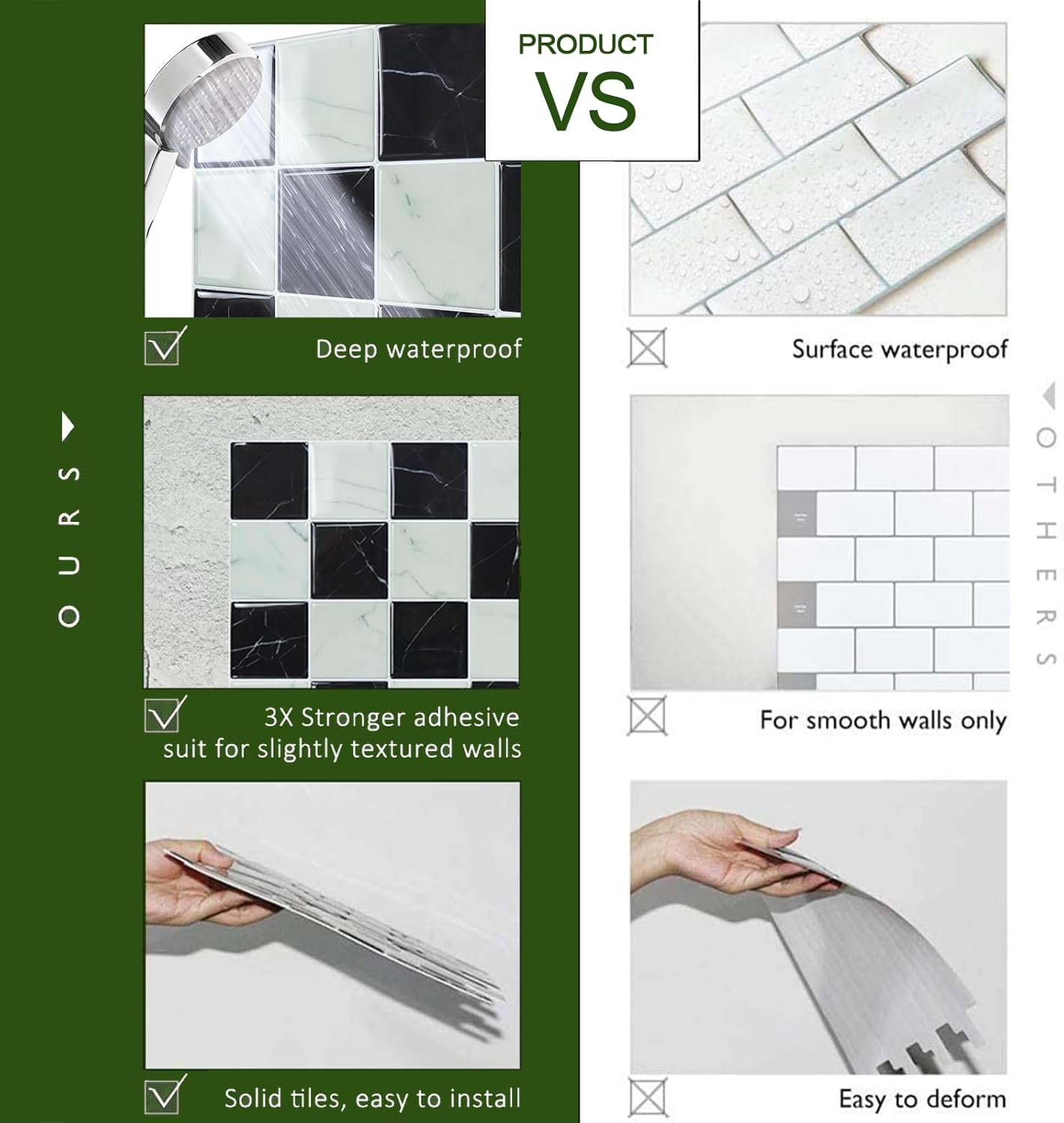 STICKGOO 10 Sheets Peel and Stick Backsplash - 9" x 9" 4D Adhesive Peel and Stick Tile Backsplash for Kitchen&Bathroom