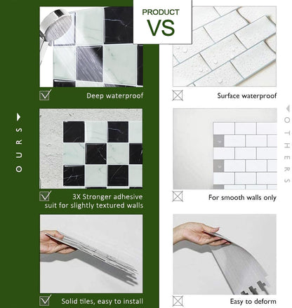 STICKGOO 10 Sheets Peel and Stick Backsplash - 9" x 9" 4D Adhesive Peel and Stick Tile Backsplash for Kitchen&Bathroom