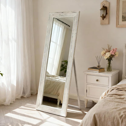 Full Body Mirror with Wooden Frame,Full Length Standing Floor Mirror for Farmhouse, Bathroom, Bedroom Decor, Hanging or Leaning Wall-Mounted,Brown