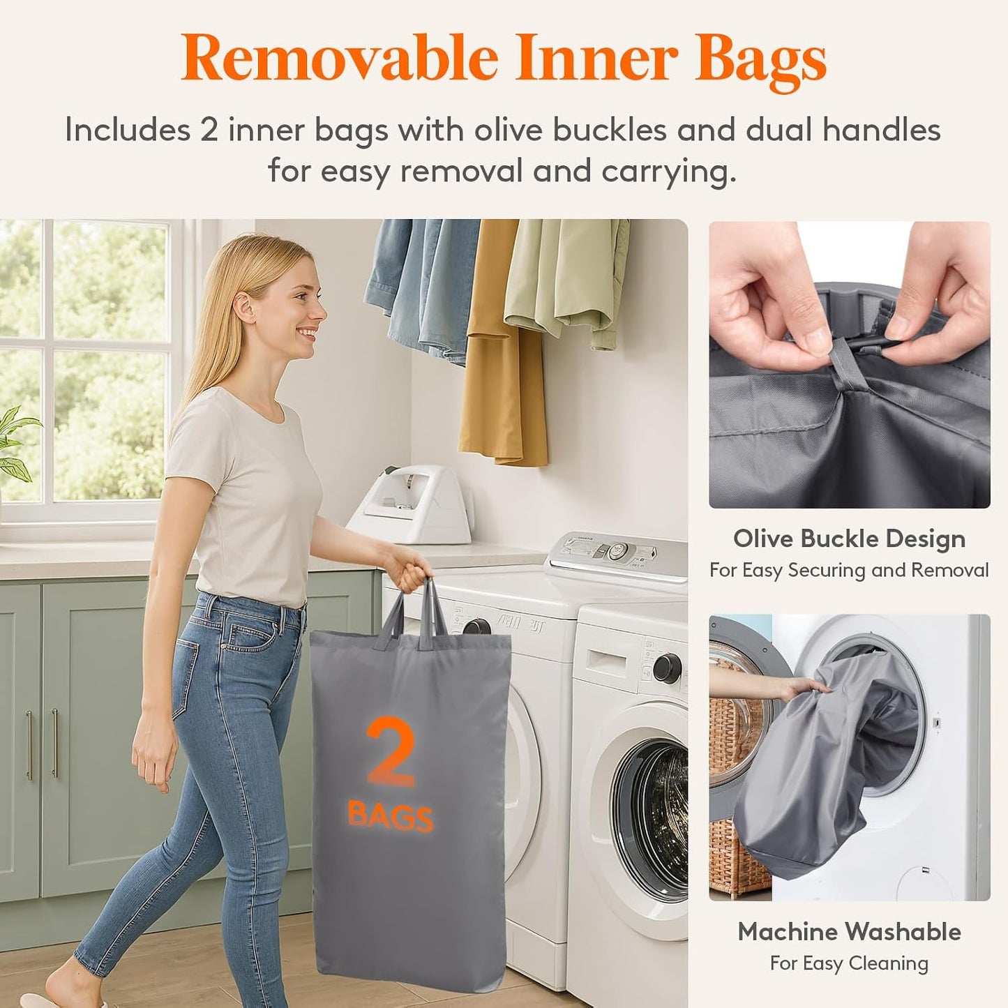 Lifewit 165L Large Laundry Basket with Lid, Laundry Hamper with Plastic Handles and Removable Bag, Foldable Tall Dirty Clothes Hampers for Laundry for Laundry Room, Bedroom, Bathroom, Dorm, Beige