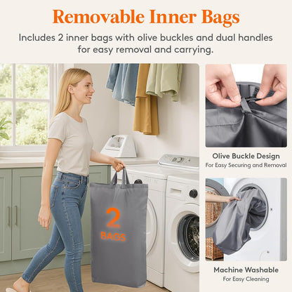 Lifewit 165L Large Laundry Basket with Lid, Laundry Hamper with Plastic Handles and Removable Bag, Foldable Tall Dirty Clothes Hampers for Laundry for Laundry Room, Bedroom, Bathroom, Dorm, Beige