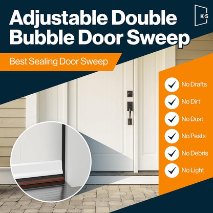 Patent Pending, Adjustable Double Bubble Door Sweep, Draft Stopper, Under Door Seal for Exterior Doors, 1 3/4" x 36" (Black 36 inch)