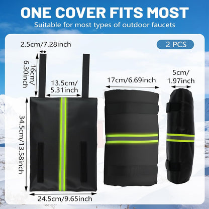 Outdoor Faucet Covers for Winter,7.28" W x 10.35" H Faucet Covers with 420D Waterproof Oxford Fabric, Reflective Strips (Black, 2 Pcs)