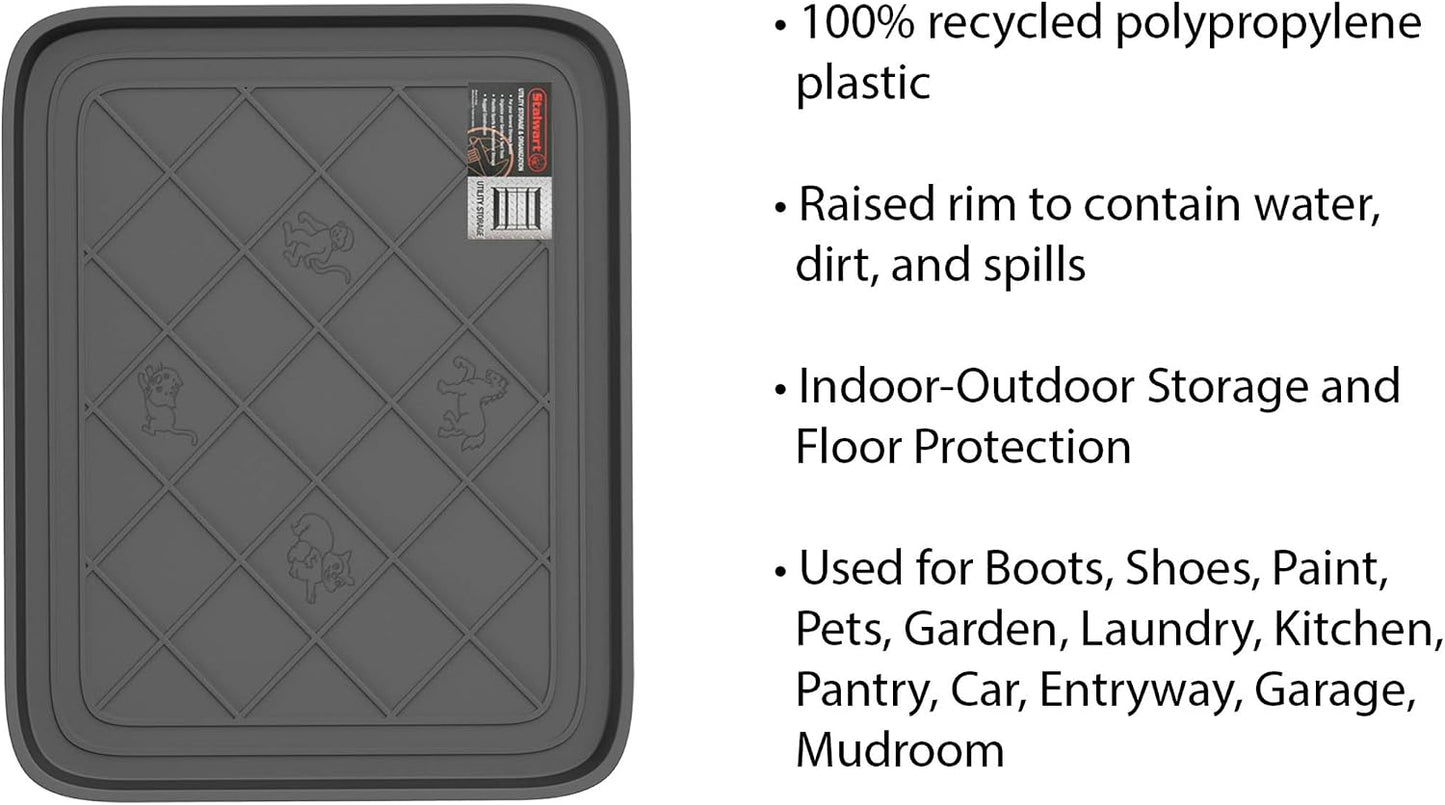 All Weather Boot Tray - Small Water Resistant Plastic Utility Shoe Mat for Indoor and Outdoor Use in All Seasons by Stalwart (Set of Two, Dark Grey)