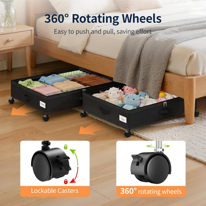 Yecaye 80L Under Bed Storage with Wheels, 2 Pack Under Bed Storage Containers with Lids for Clothes, Shoes and Blankets, Metal Rolling Underbed Storage Drawers for Bedrooms and Dorms, Grey