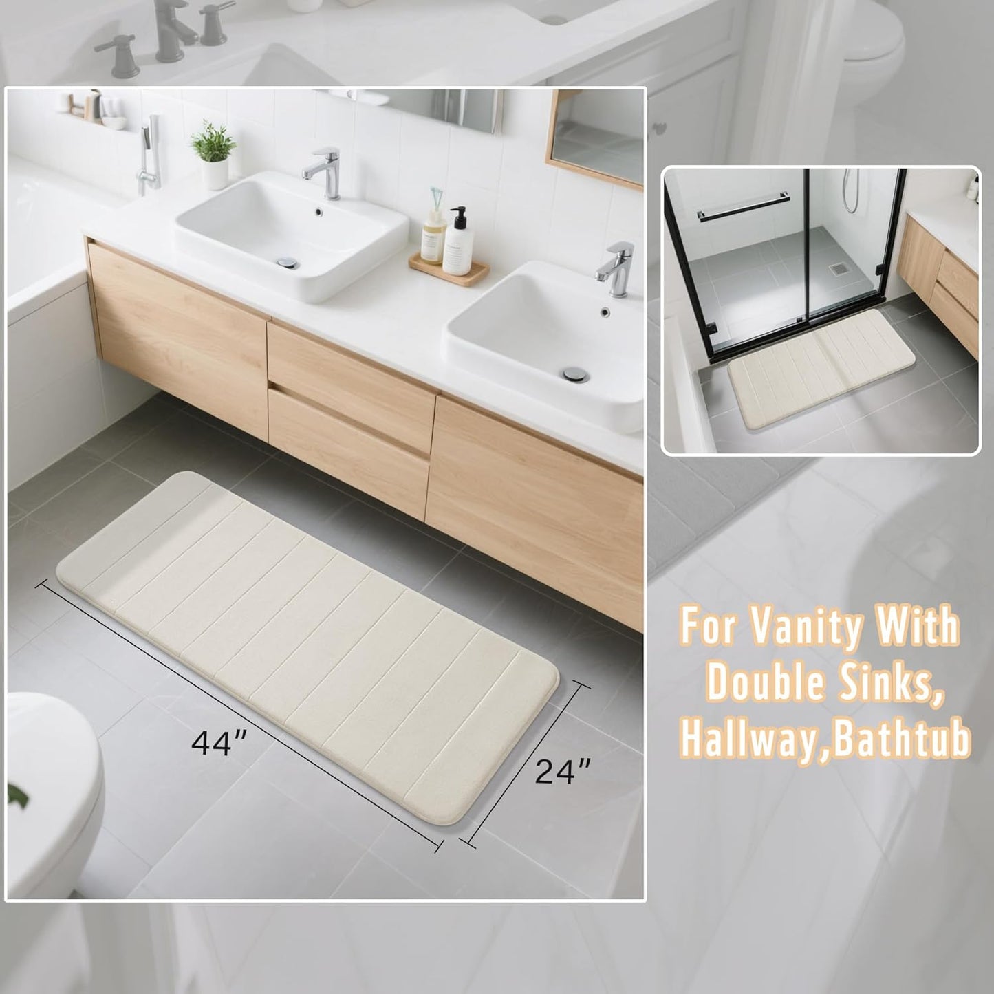 Yimobra Memory Foam Bath Mat, Super Soft Absorbent Bathroom Rug Non Slip, Quick Dry, Machine Washable Floor Carpet for Tub Shower, Home Decor Accessories, 24x17, Grey