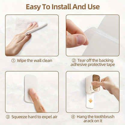 2 Pcs Toothbrush Holders for Bathroom, Toothbrush Holder Wall Mounted with Cover - Moisture-Proof and Dust-Proof Toothbrush Storage Organizer for Family & Travel