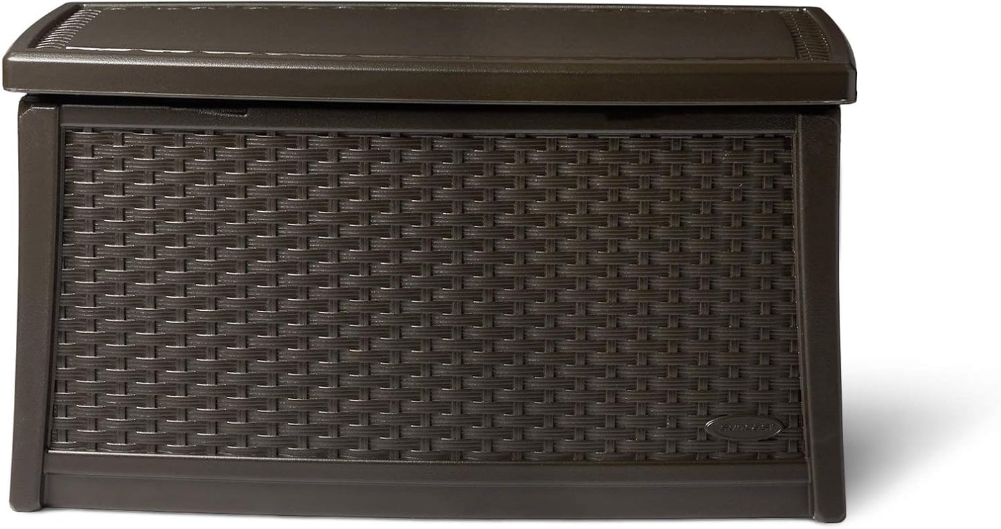 Suncast 30 Gallon Resin Outdoor Patio End Table Storage Box, Java, Made in the USA