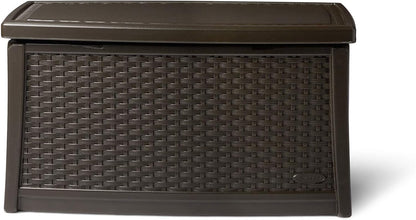 Suncast 30 Gallon Resin Outdoor Patio End Table Storage Box, Java, Made in the USA