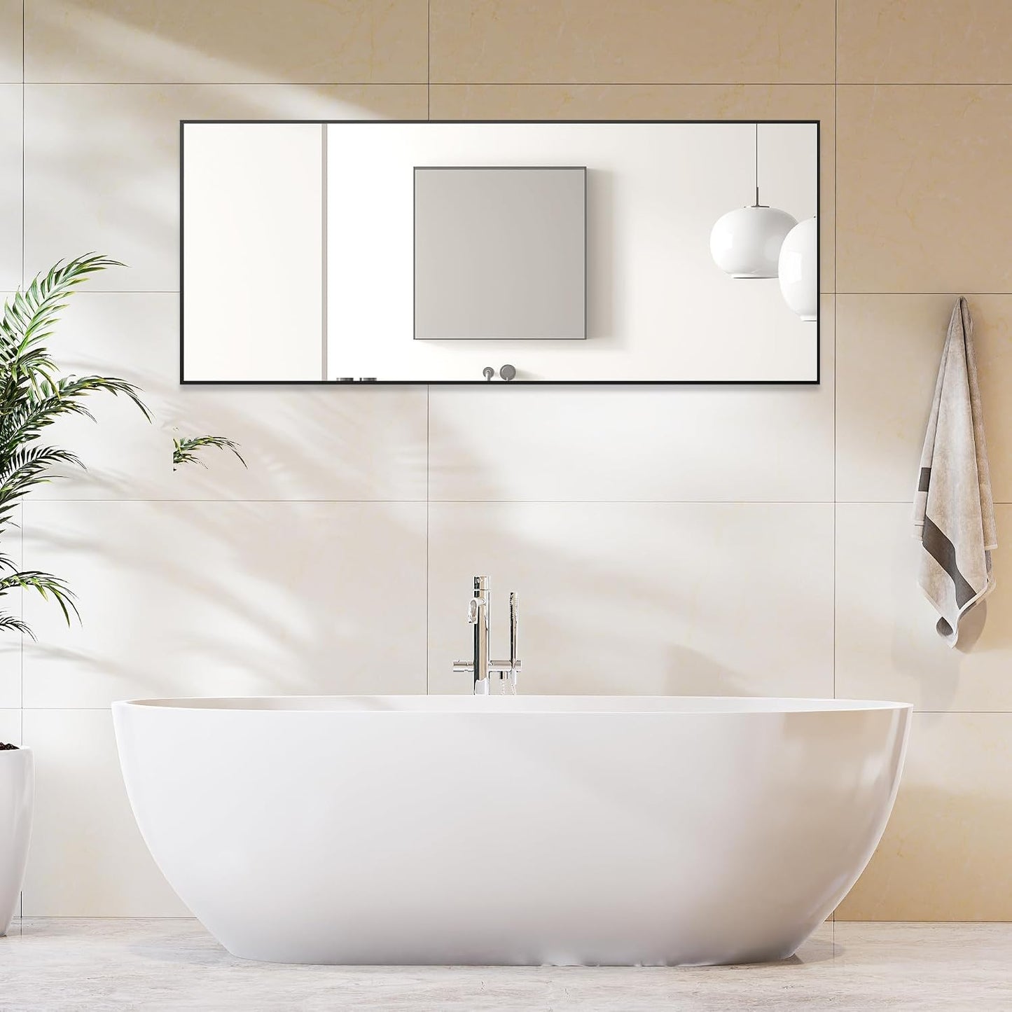 OLIXIS 64"x 21.5" Arched Mirror Full Length, Full Body Mirror with Stand, Hanging or Leaning for Wall, Floor Standing with Shatter-Proof Glass for Bedroom, Living Room, Long, Black