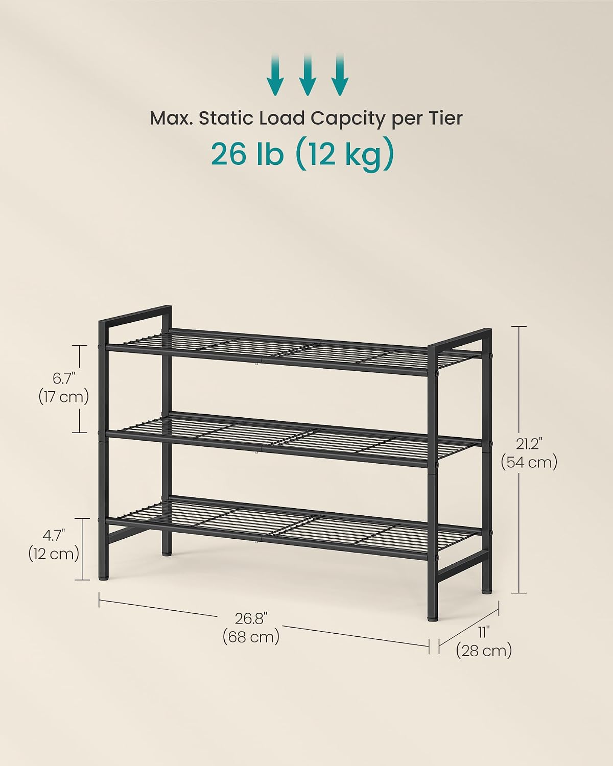 SONGMICS Metal Shoe Rack, Free Standing Shoe Organizer for Entryway Closet Garage Small Spaces, Heavy-Duty Slim Steel Storage Shelf, 8-Tier, Fits 16-24 Pairs, Bronze ULMR028A01