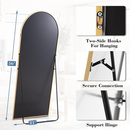 59"x16" Arched Full Length Mirror, Full Body Mirror with Leaning or Standing, Floor Standing Aluminum Frame for Bedroom, Livingroom, Cloakroom, Black
