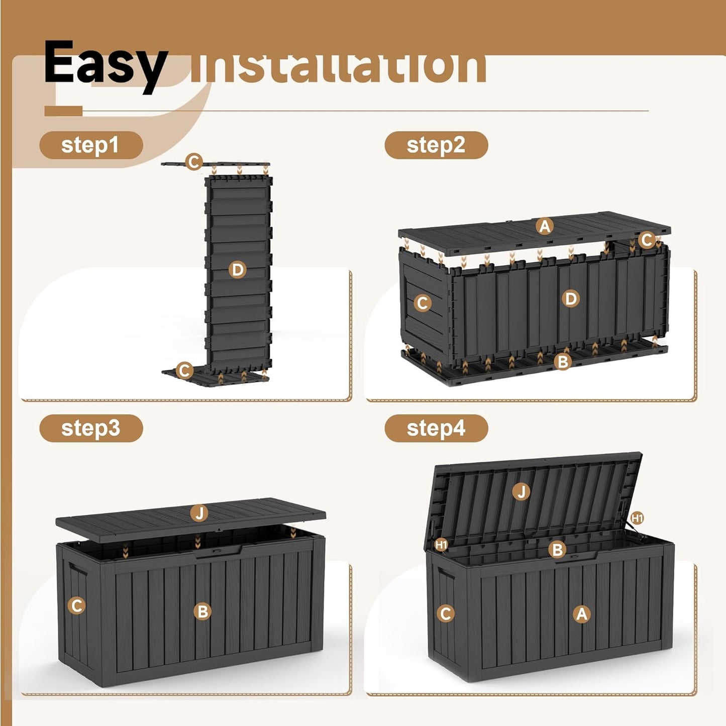 DRATO 180 Gallon Outdoor Storage Box, Large Waterproof Deck Box, Lockable Resin Storage Container with Reinforced Support for Patio Cushions, Garden Tools, UV-Resistant Outdoor Chest（Black，180 Gallon）