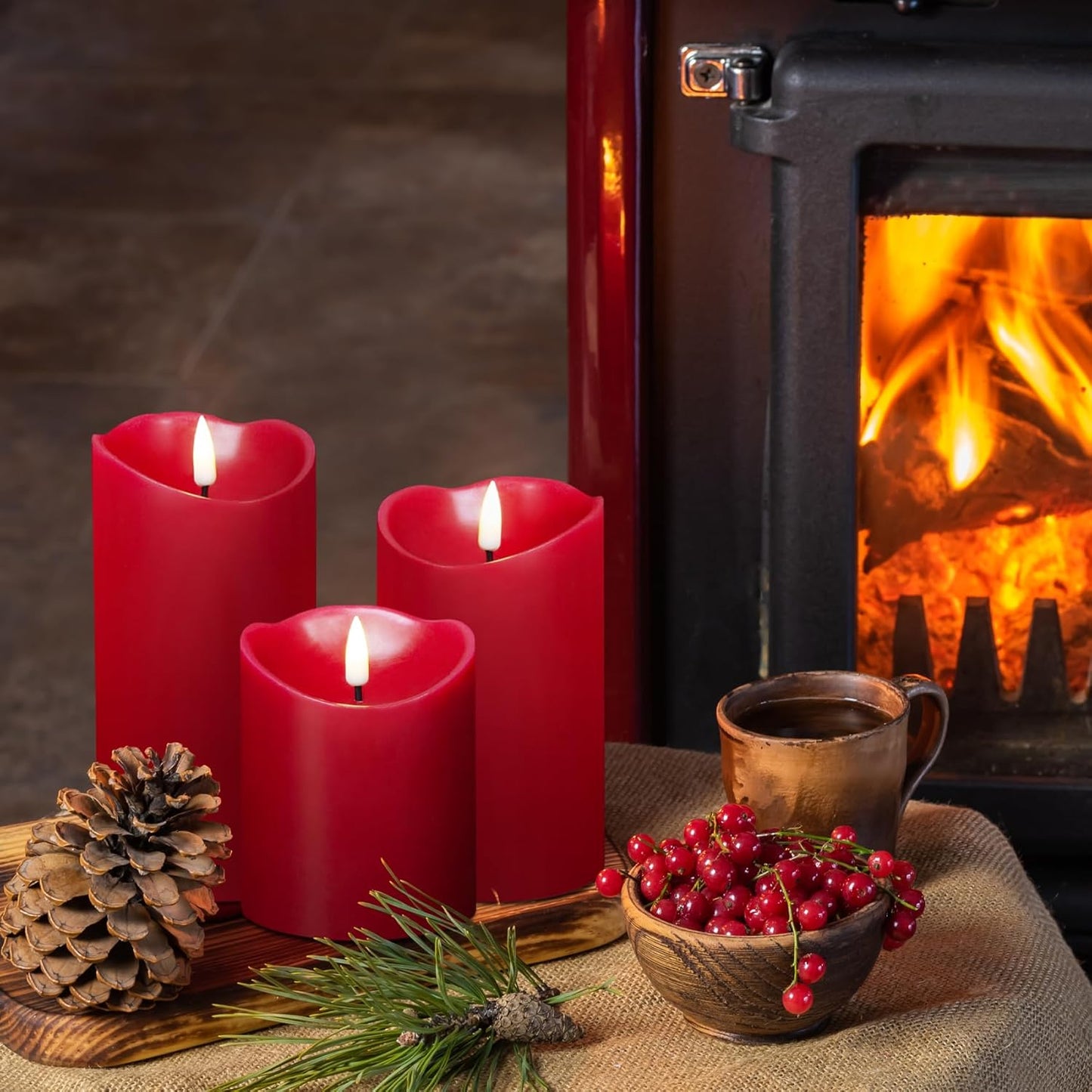 Eywamage Ivory Flameless Pillar Candles with Remote, Flickering Realistic LED Battery Wax Candles Set of 3, Φ 3" H 4" 5" 6"