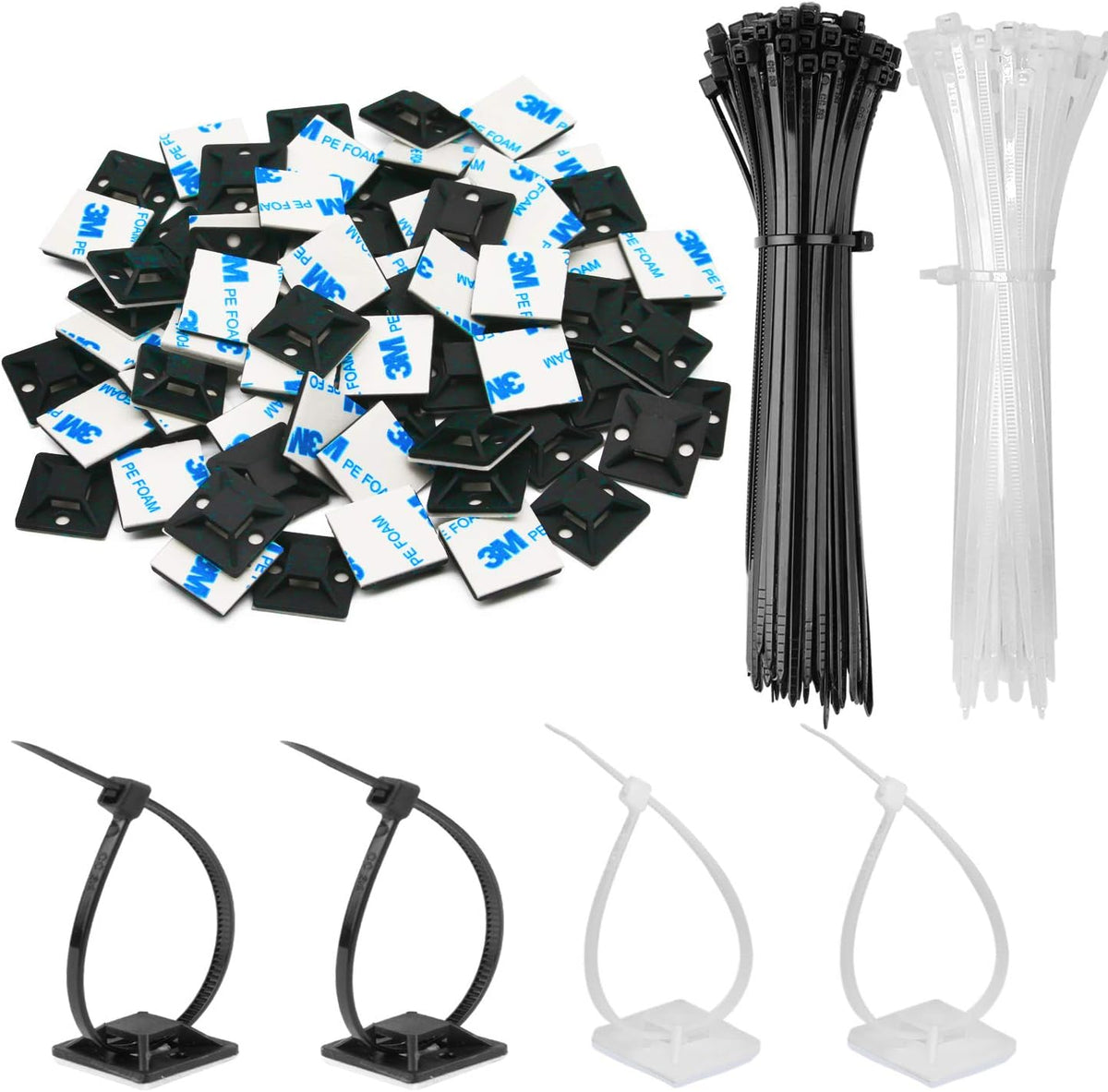 3/4" Zip Tie Adhesive Mounts Self Adhesive Cable Base Holders with Multi-Purpose Tie wire clips with screw hole,Anchor stick on wire holder,Black