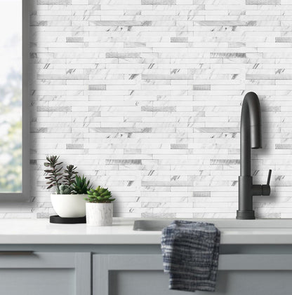 AULIGET 20 Sheets Peel and Stick Backsplash, Black & Grey Wood Look PVC Mixed Metal Stick on Backsplash Tiles for Kitchen