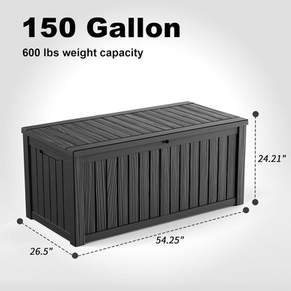 Outdoor Waterproof Resin Storage Deck Box Lockable Outside Bench UV Resistant Bin Patio Porch Furniture Pool Float Garden Tool Cushion (Black, 85 Gallon)