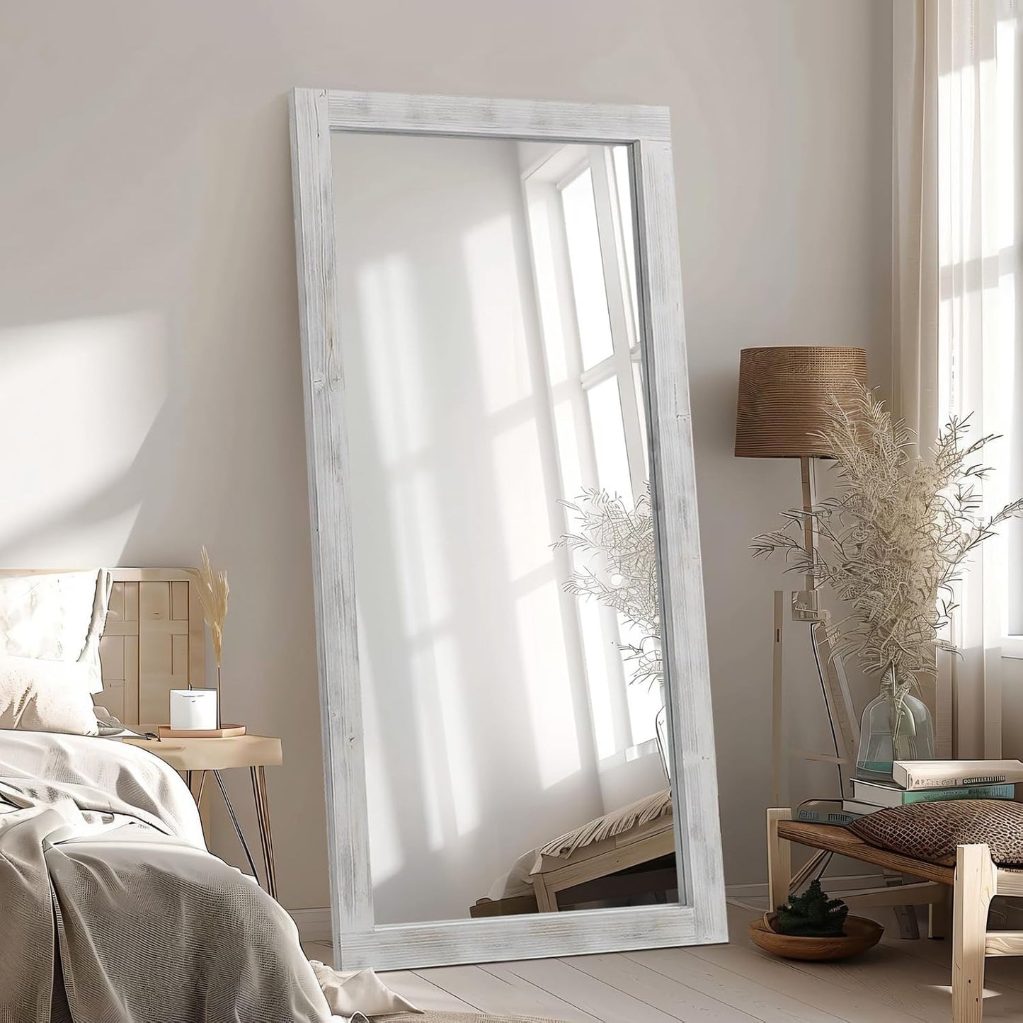 MELOMOIR Rustic Farmhouse Full Length Mirror, 64"x21" Wood Frame Floor Mirror, Free Standing Leaning Hanging Mirror, Long Mirror for Bedroom Living Room Cloakroom