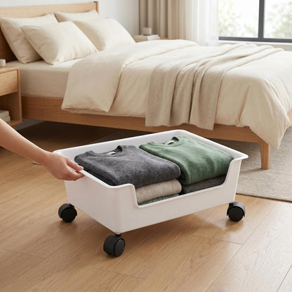 Noamus 3 Pack Under Bed Storage, Underbed Toys Storage Containers with Wheels, Plastic Bedroom Storage Organization, Under Bed Storage Bins Drawer For Clothes Blankets Shoes Books, White