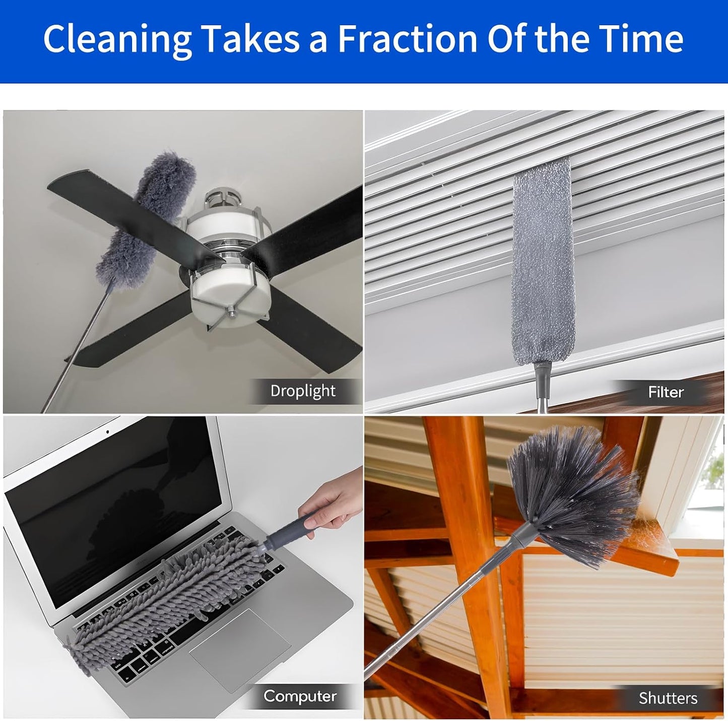 FrutPunch Duster with Extension Pole,Ceiling Fan Cleaner Duster Set of 6, Telescopic Cobweb Feather Duster 100 Inch,Ceiling Fan Duster, House Cleaning Tool Set