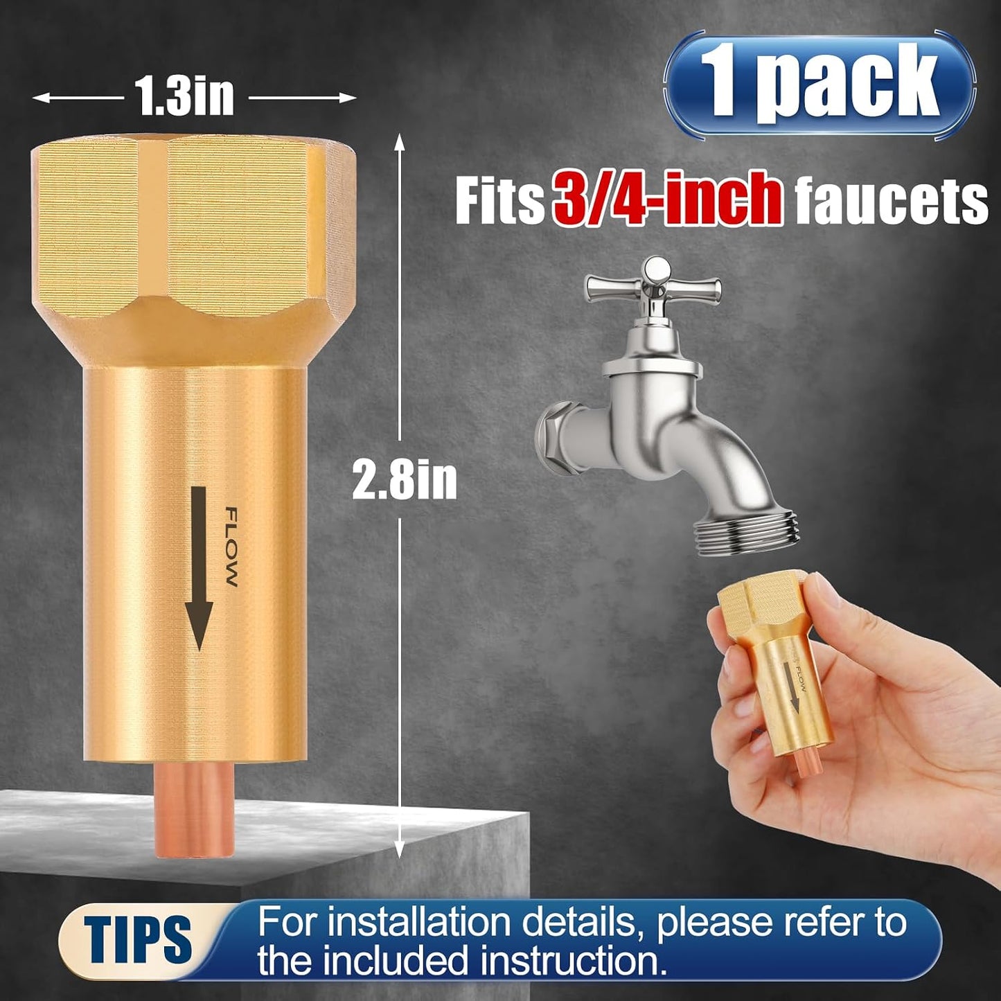 Outdoor Faucet Freeze Protection - Winter-Resistant Brass Spigot Fits 3/4'' Hose Thread, Durable Replacement for Faucet Covers, Winter Frost Free Faucet, 1 Pack
