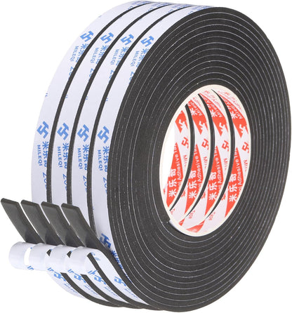 PATIKIL Sponge Rubber Foam Tape, 5/8" W x 1/8" t x 16.4ft l Self-Adhesive Foam Insulation Tape Weather Stripping for Window Door Soundproofing Weatherstrip AC Seal Strip, Black