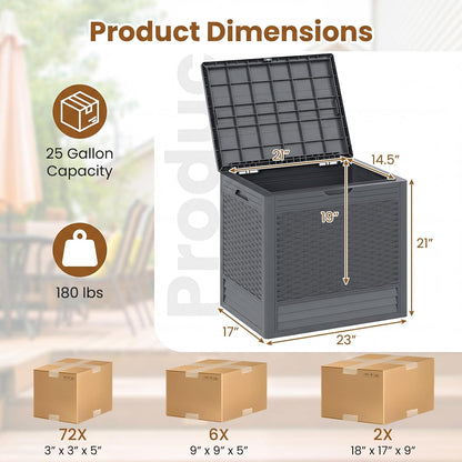 Tangkula 25 Gallon Waterproof Outdoor Storage Box with Lockable Lid | PP Resin, Wicker Patterned, Indoor Outdoor Use, Portable, Versatility, for Deck, Pool, Patio Cushions, Garden Tools
